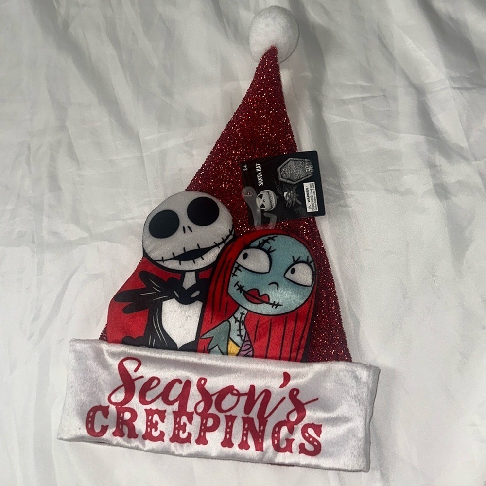 Disney Nightmare Before Christmas Santa Hat Jack Sally Season's Creepings 30th